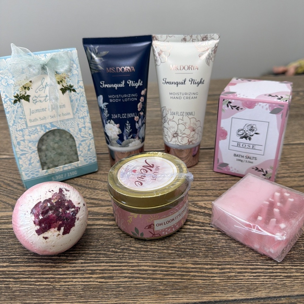 Self Care Pamper Lot Lotion Soap Candle Bath Salts/Bomb Gift Set Tranquil Night